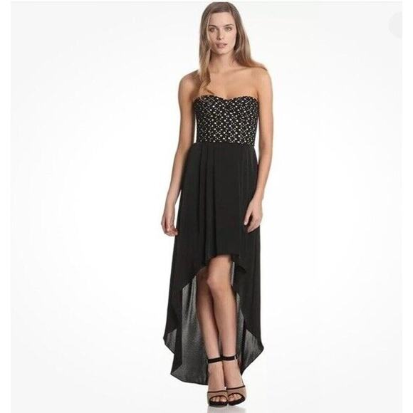 BCBGMAXAZRIA Black Cream TESS High-Low Hem Eyelet Bustier Corset Dress Women's 4 - Picture 1 of 11